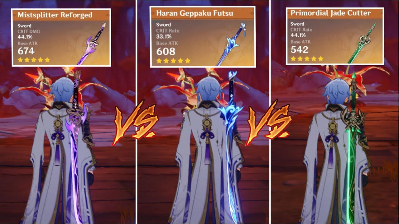Haran vs Mistsplitter vs Jade Cutter [Ayato Weapon Comparison] | Genshin Impact