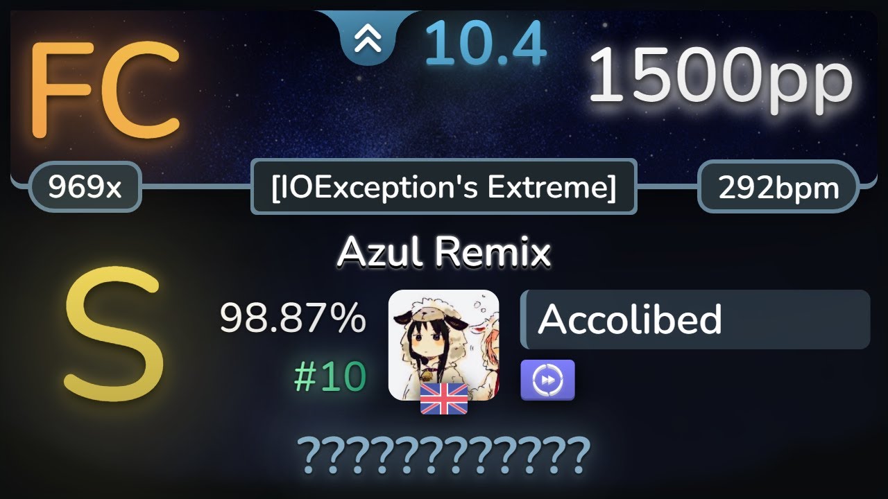 10.4⭐ Accolibed | mezClA - Azul Remix [IOException's Extreme] +DT 98.87% | #10 | 1500pp FC - osu!