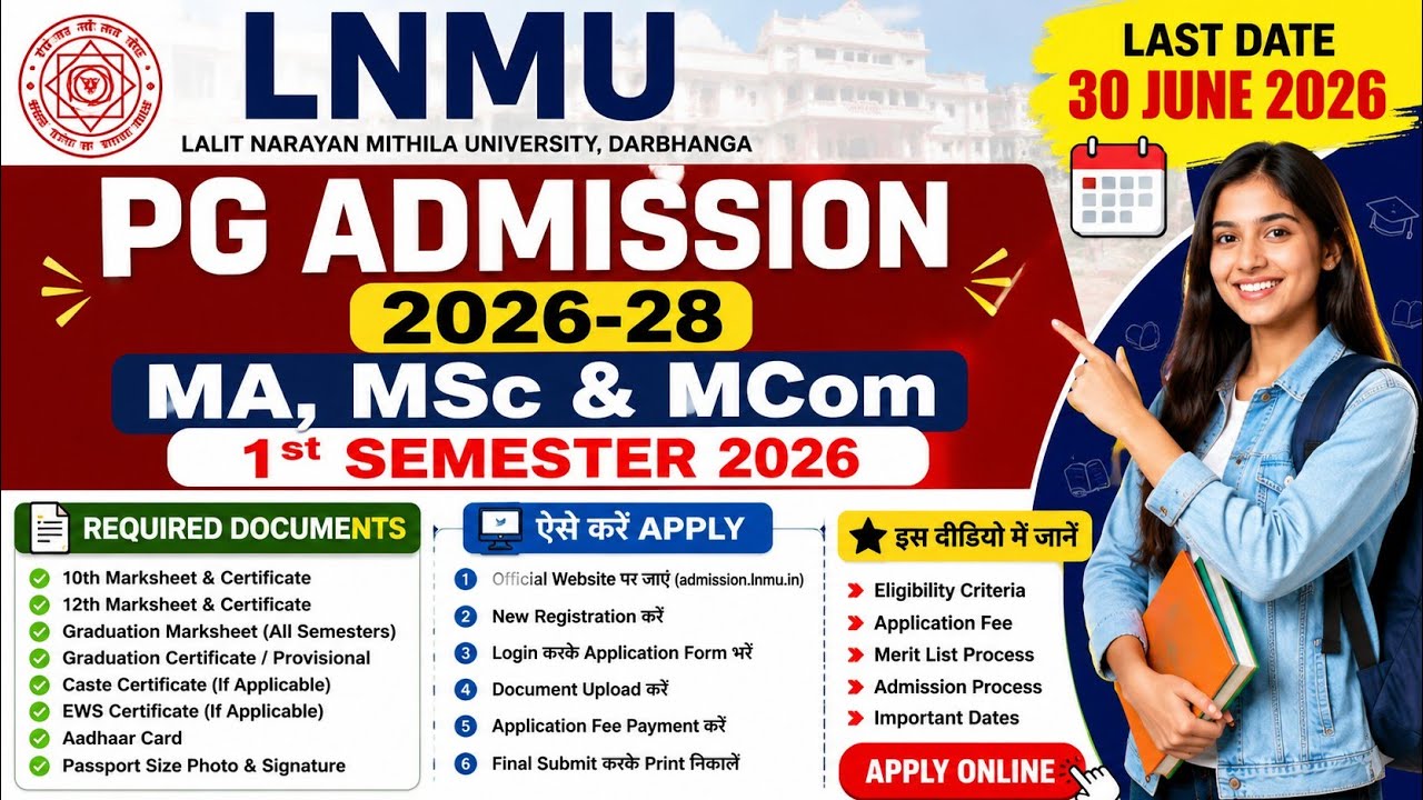 LNMU PG Admission 2026-28 Online Form Apply | MA MSc MCom 1st Semester Admission Full Process