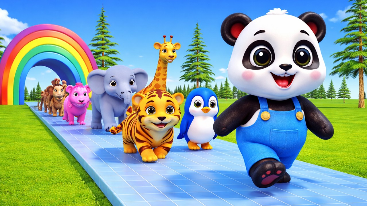 Long Slide Game With Elephant Gorilla Buffalo Hippopotamus Tiger - 3d Animal Game - Funny 3d Animals