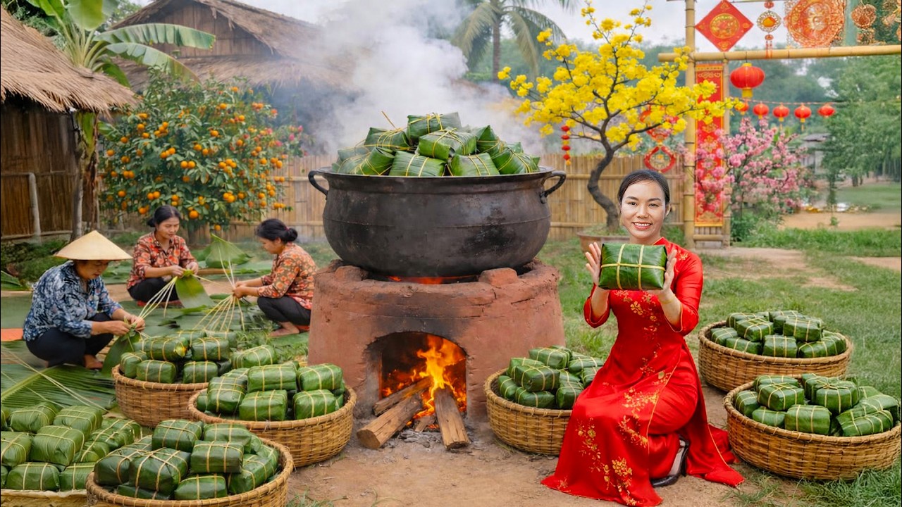 Vietnamese New Year Village Life: Decorating the House - Making Traditional Chung Cakes