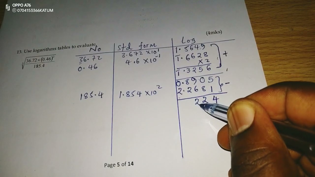 LOGARITHM TABLES. EVALUATION OF NUMERICAL PROBLEMS USING LOGS