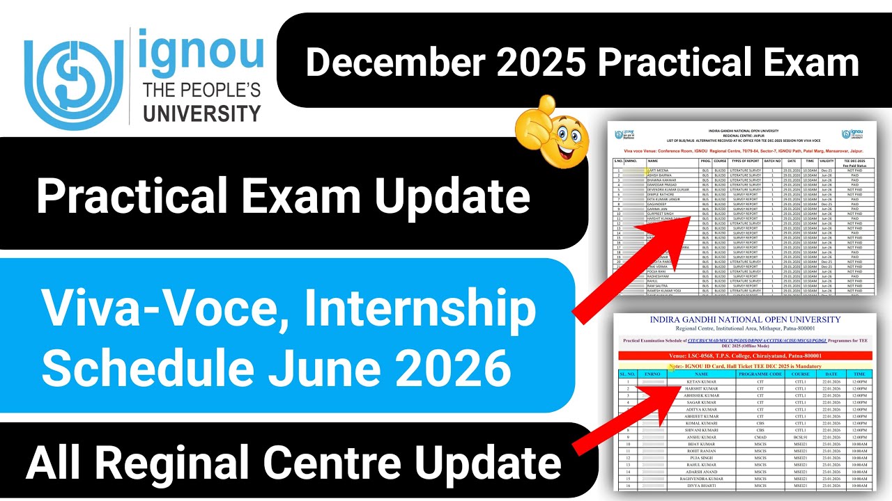 IGNOU Practical Exam Update December 2025 | IGNOU Practical Exam Hall Ticket | IGNOU Internship Viva