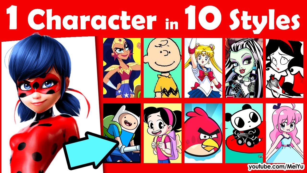 Draw Miraculous Ladybug 10 Art Styles Swap Challenge | NEW How to Draw Anime Book by Mei Yu