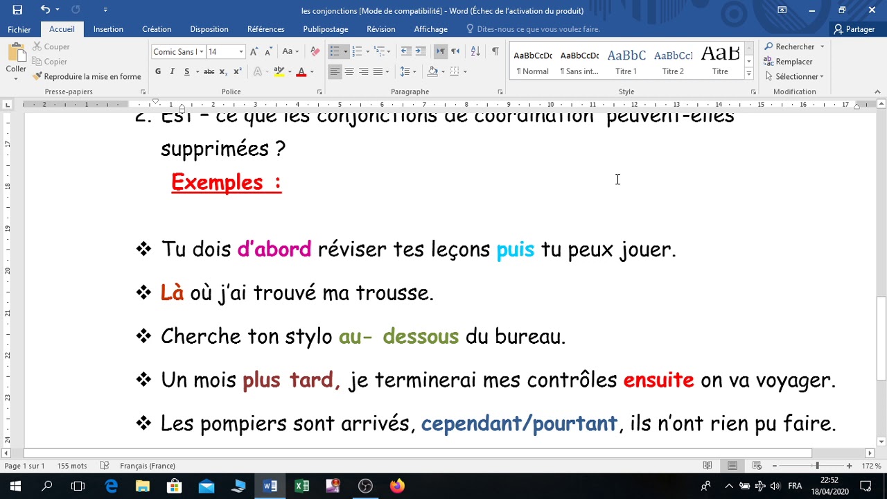 Les conjonctions  de coordination et les adverbes