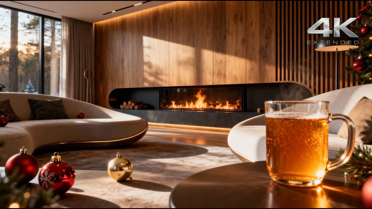 4K Cozy Holiday Jazz Soul Lounge | Christmas Fireplace Ambience for Calm, Comfort, & Relaxation