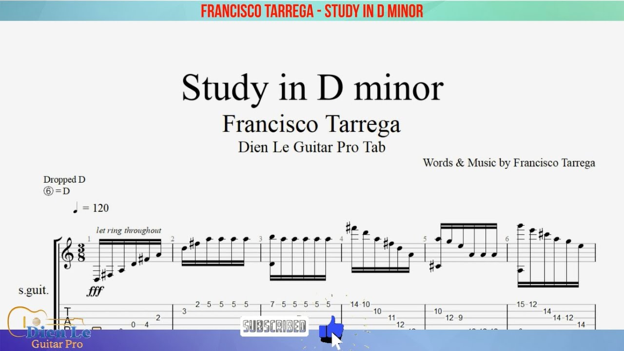 Francisco Tarrega - Study in D minor - for Guitar Tutorial with TABs