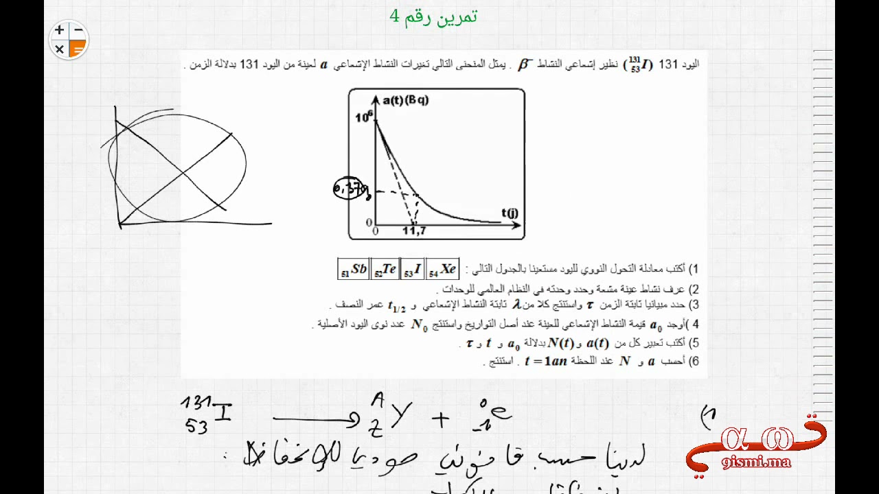 التناقص الإشعاعي تمرين 4