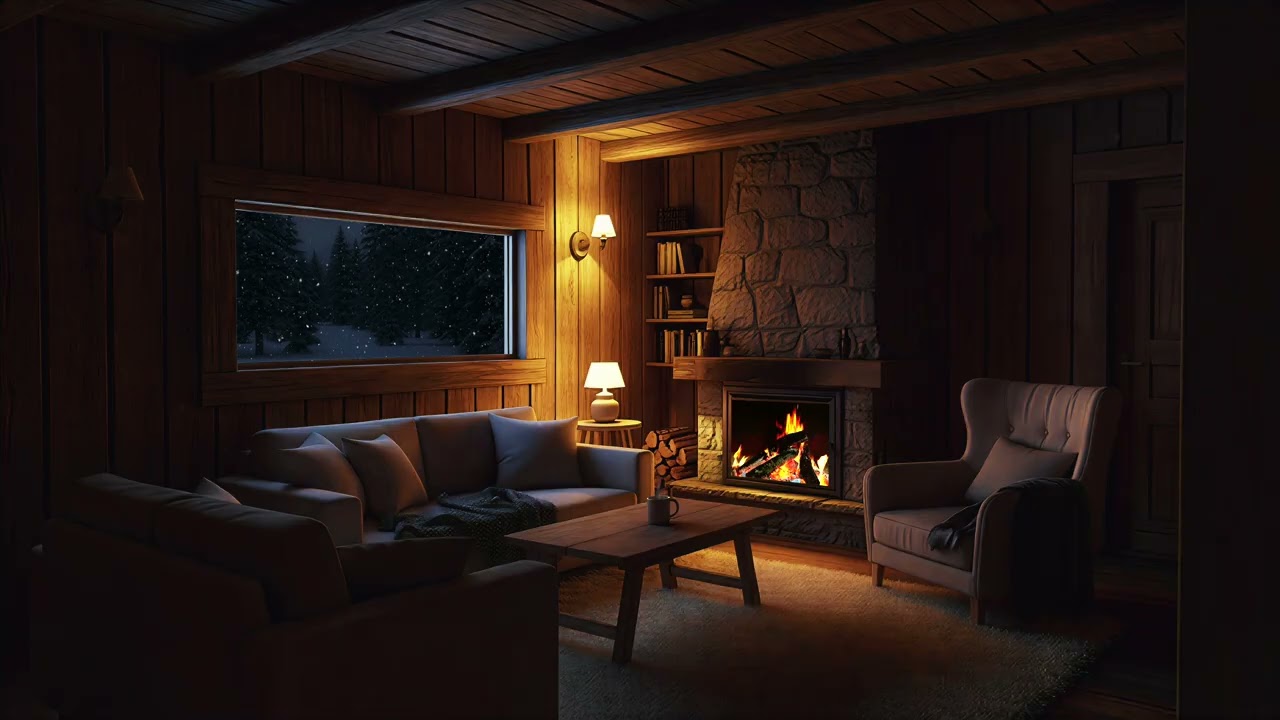 Silent Snowfall Around a Frosted Cabin – Deep Winter Night Ambience