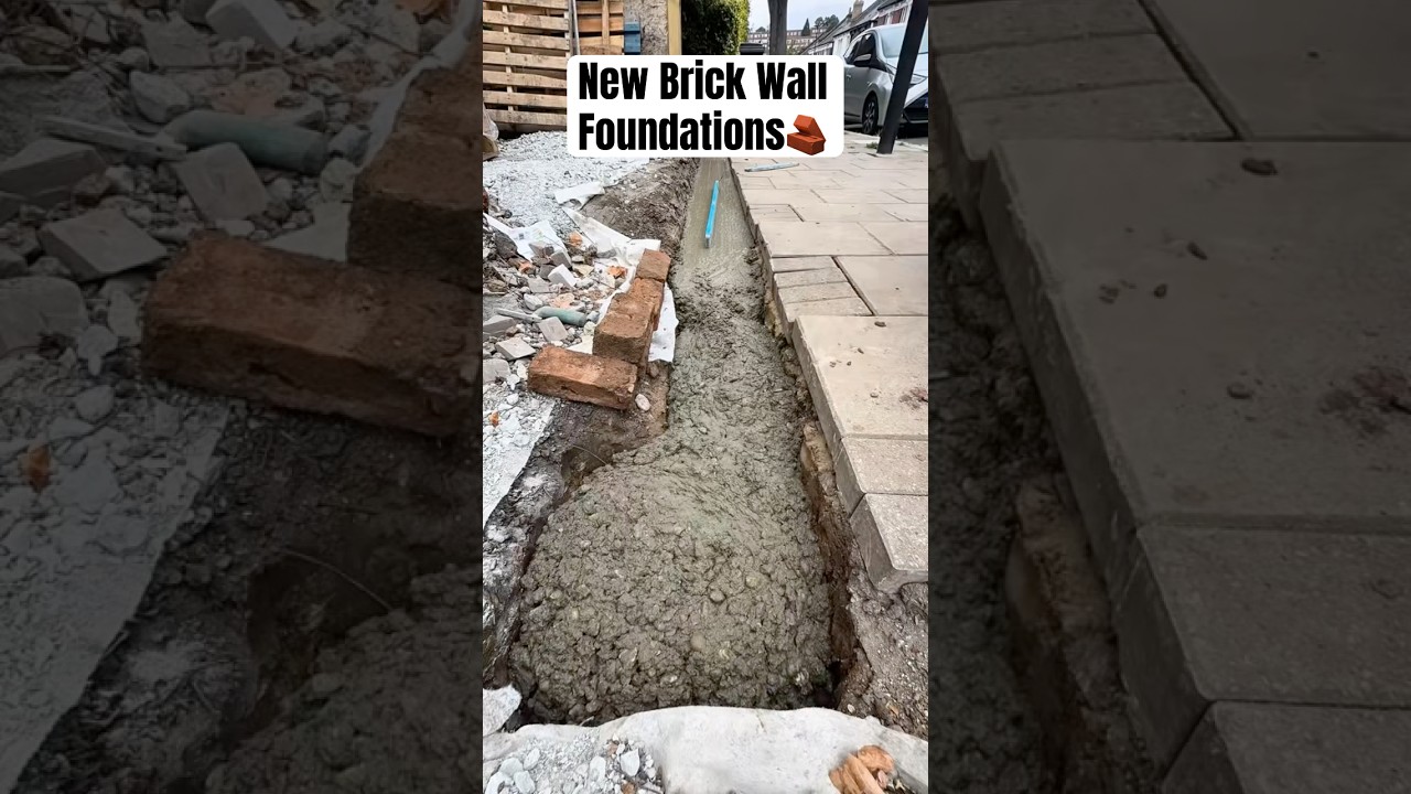 New Brick Wall Foundations🧱 #bricks #brickwork #landscaping #garden #construction #diy #wall #brick