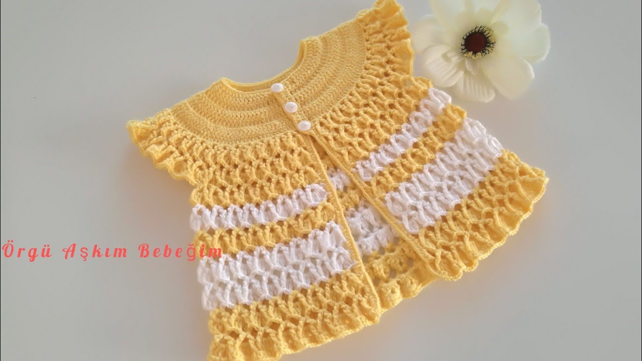 Tığ İşi Bebek Yeleği Nasıl Örülür?/Crochet Baby Cardigan sweater step by step