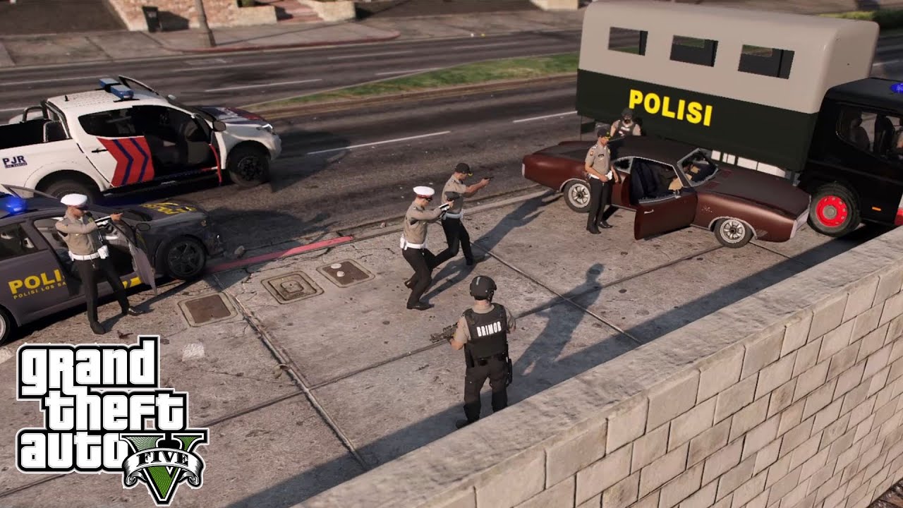 Patroli Truk Brimob Kejar Begal Motor Dan Perampok || GTA 5 Mod Polisi Indonesia