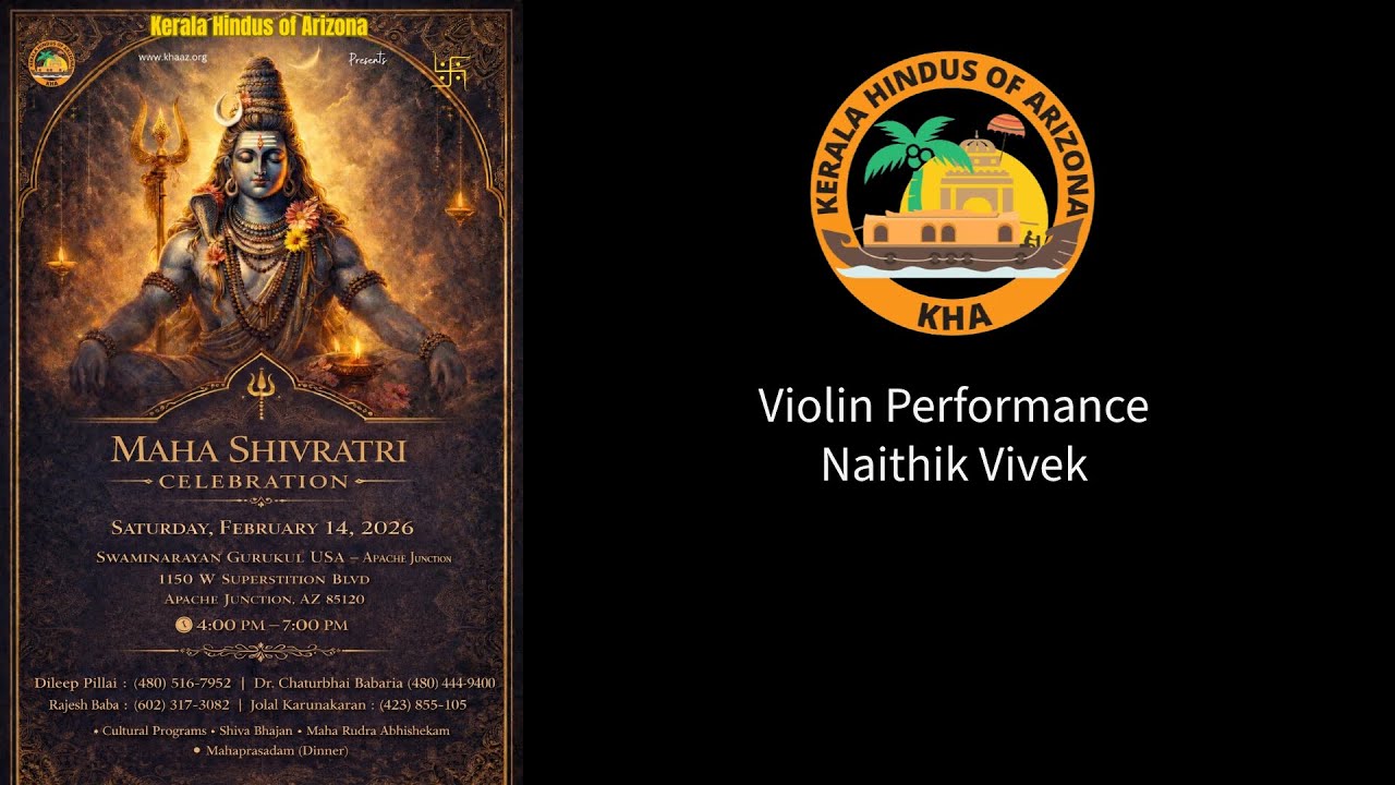Kerala Hindus Of Arizona (KHA) Shivarathri 2026 -Violin Performance - Naithik Vivek