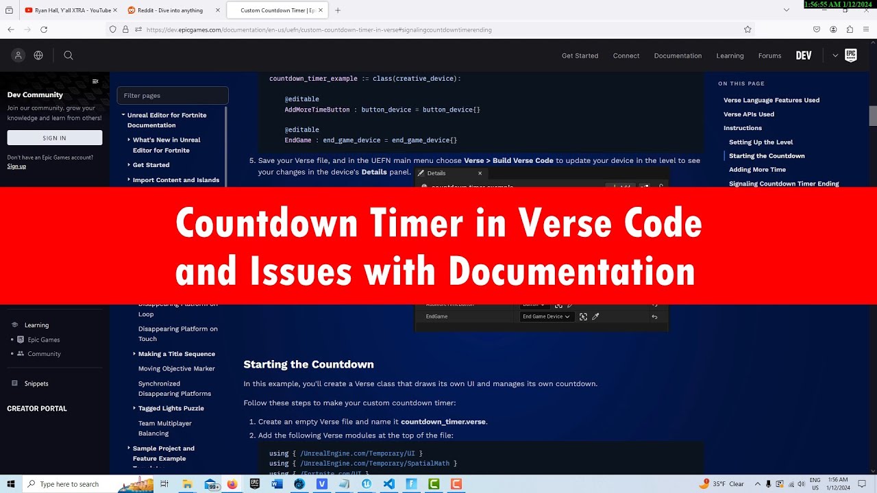 Countdown Timer with Only Verse Code : Issues with Documentation with Unreal Editor for Fortnite