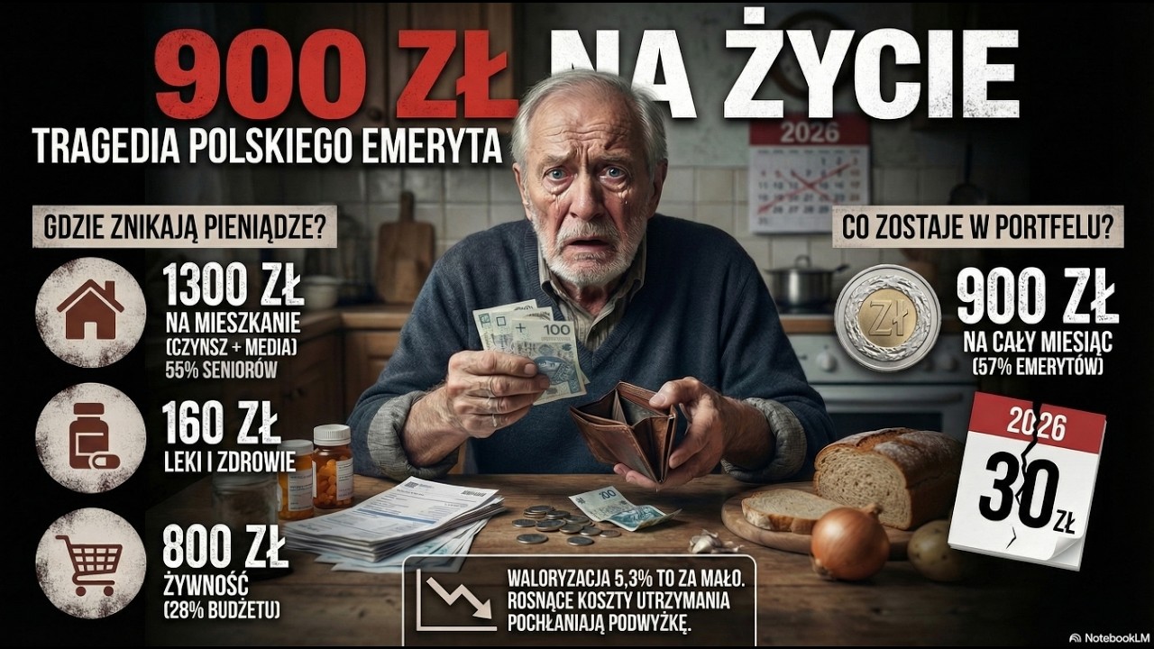900 zł na miesiąc! 📉 30 zł dziennie na przeżycie. Szokująca bieda emeryt&oacute;w w 2026.