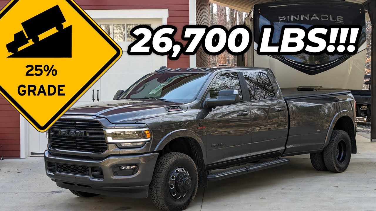 Extreme Towing // I Take My RAM 3500 Cummins HO Dually Up & Down a Max 25% Grade with My Fifth Wheel