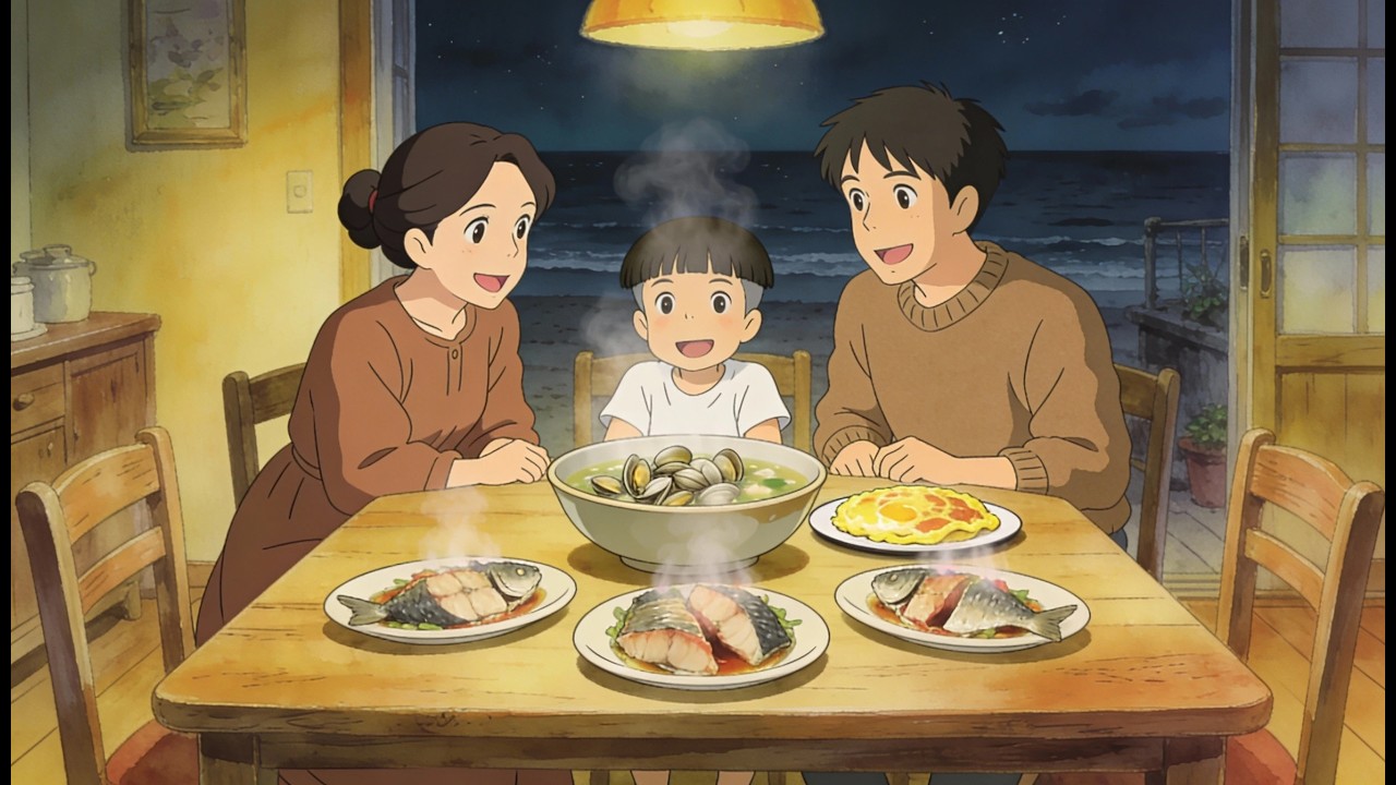 A Quiet Coastal Family Life | Ghibli-Inspired Animation | Cozy Cooking & Slow Living