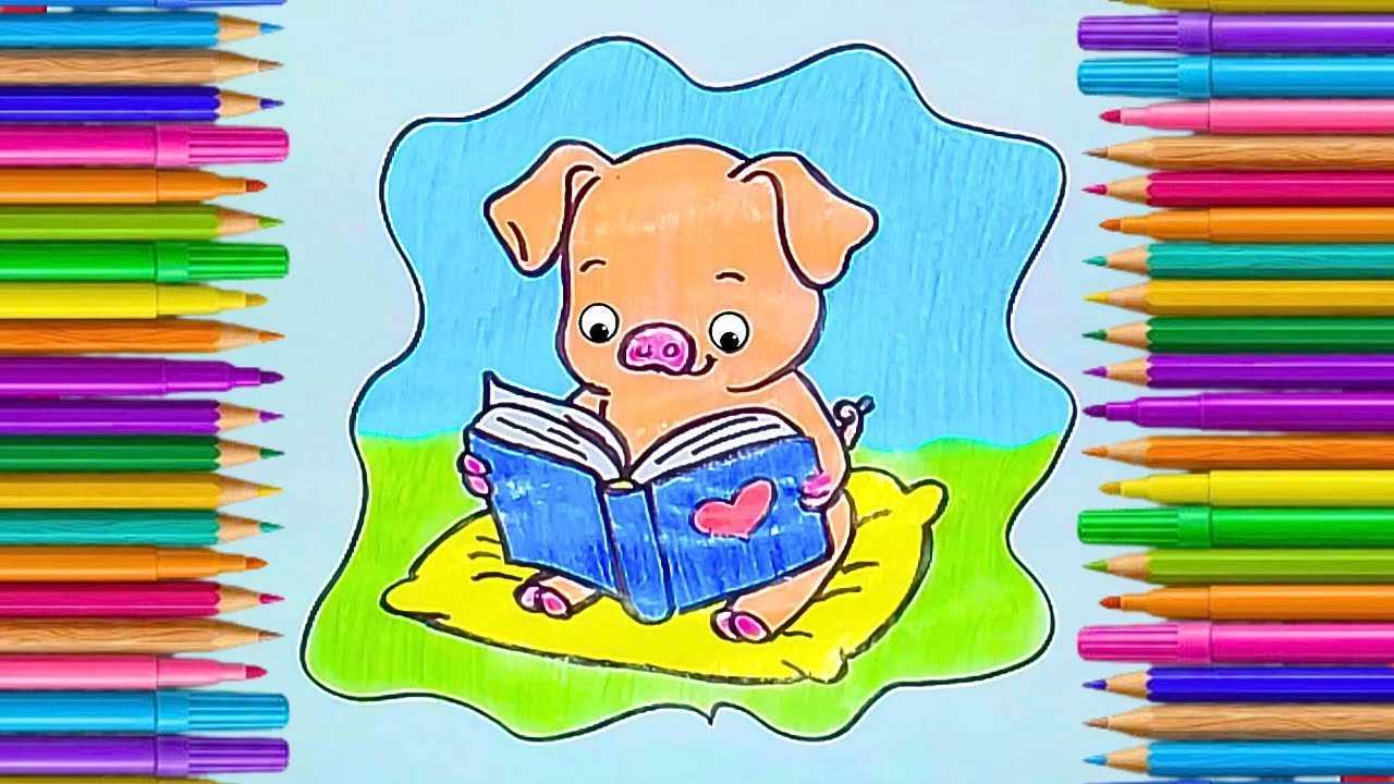Desenhar e Pintar O Porquinho Pingo e a Hora do Livro 📖🐷  História Infantil Feneco Arts