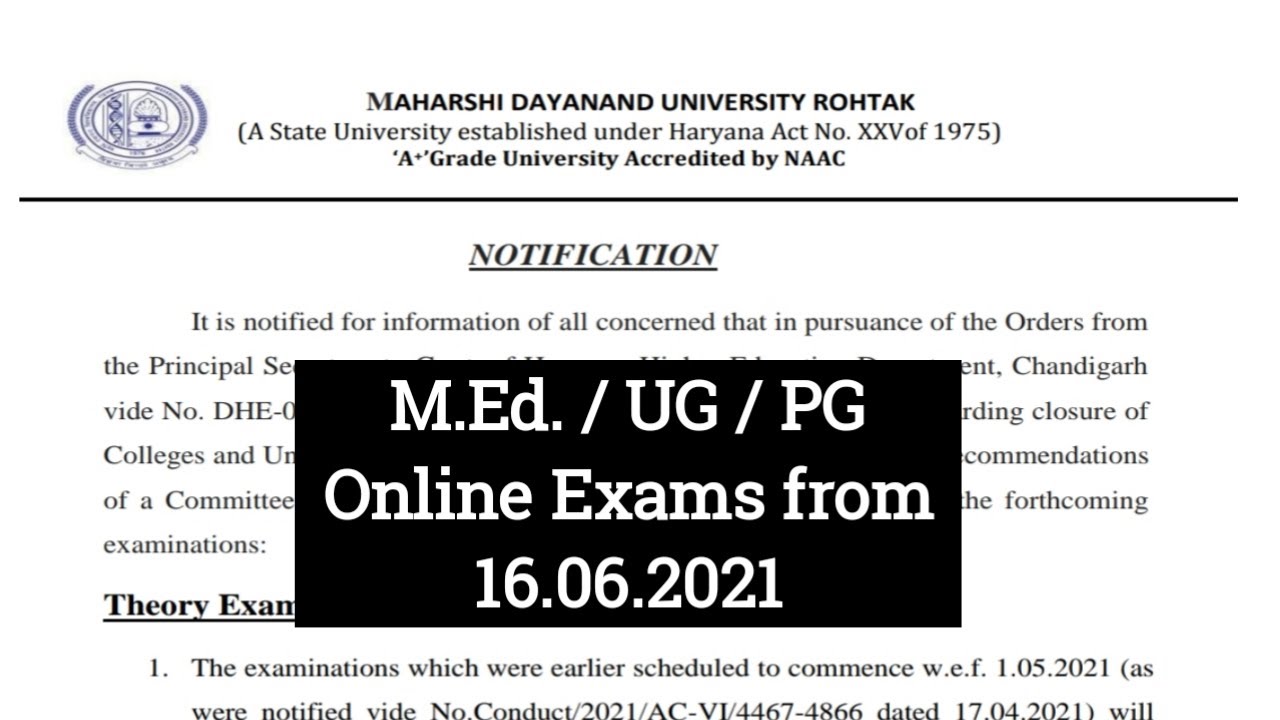 MDU M.Ed./UG/PG Exams Notification & Dates Announced || Exams  starting from 16.06.2021 ||