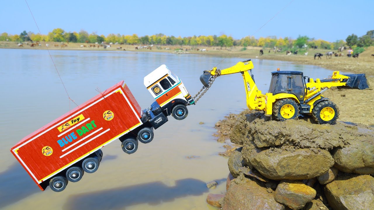 TATA Dumper TATA Tipper TATA Truck Accident Muddy Water Pulling Jcb Cartoon Tractor Crane ? CS Toy