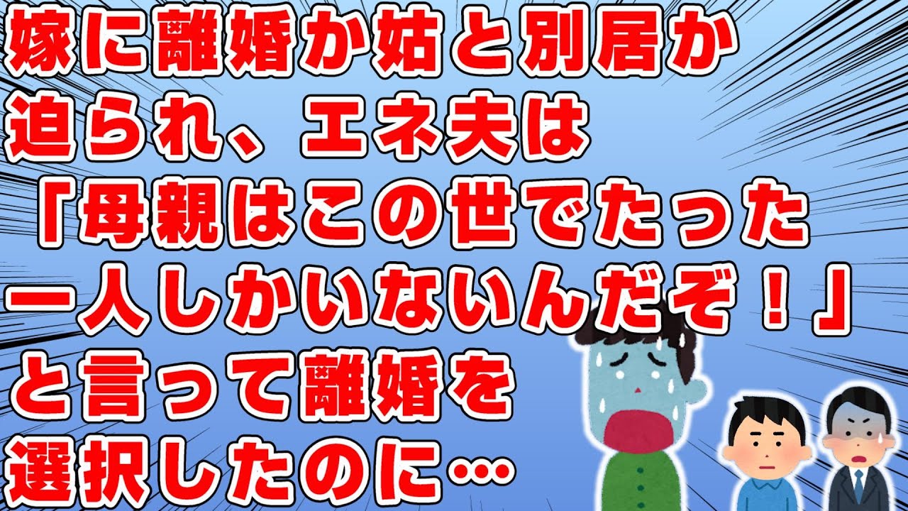 嫁「離婚か、トメさんと別居するか選んで」と言われ→エネ夫「母親はこの世にたった一人しかいないんだ！」と言って離婚を選択→しかしその母親が要介護になると…その神経わからん、なぜそう思える？！