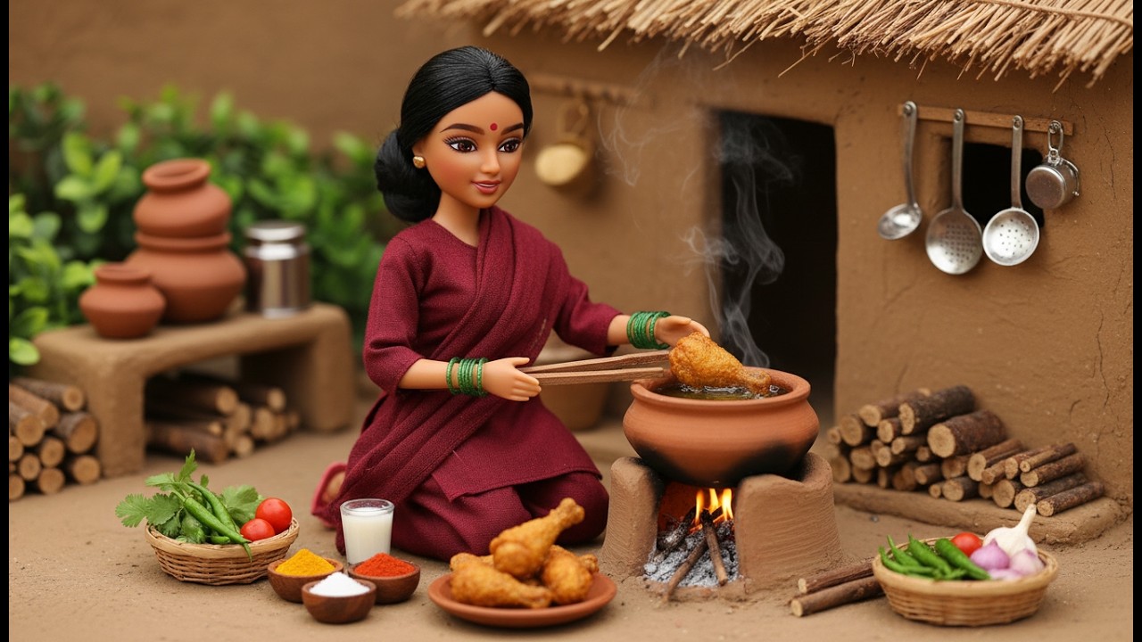 Miniature Doll Tiny Kitchen: Crispy Drumstick Frying ASMR
