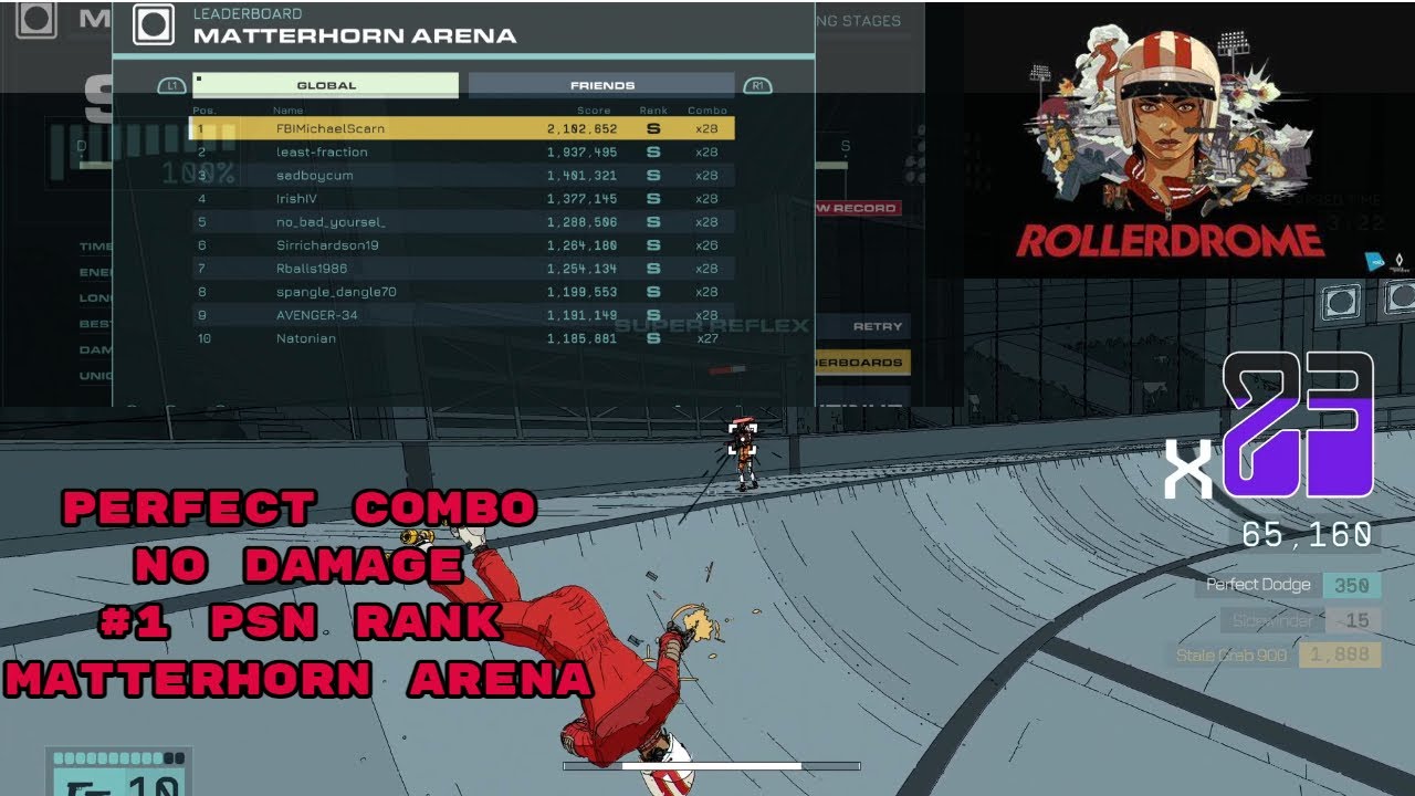 Rollerdrome #1 PSN 2 Million+ Score No Damage S Rank Level 1 Matterhorn Arena Leaderboard Full Combo
