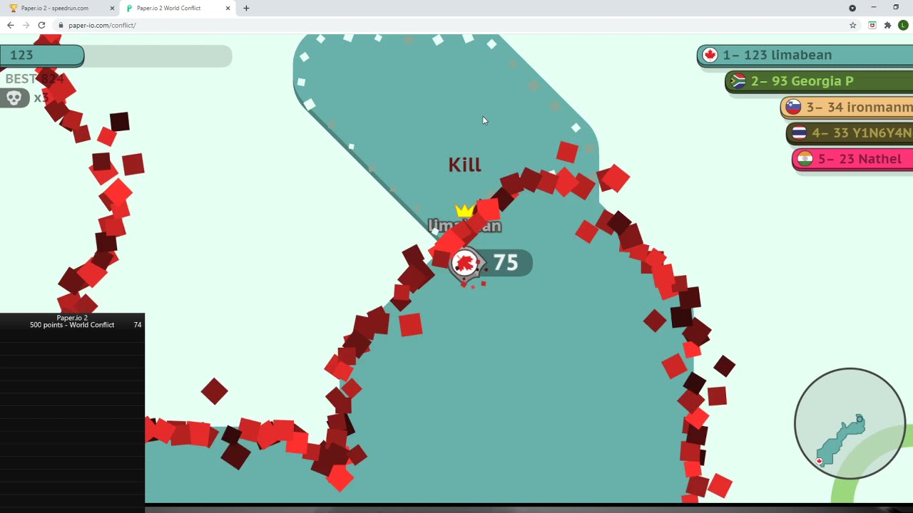 Paper.io 2 World Conflict 500 points (3:00) [World Record]