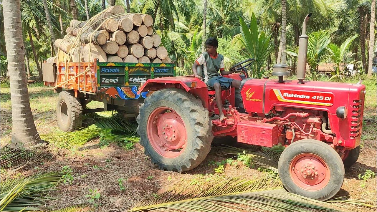 Mahindra 415 di tractor goes to coconut tree cutting and loading with bricks manufacturer factory