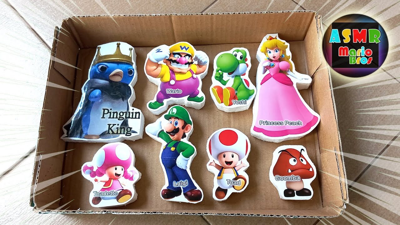 66 New Box Full of NEW Mario Bros v Luigi Rosalina Peach Falling asleep with Super Mario ASMR video