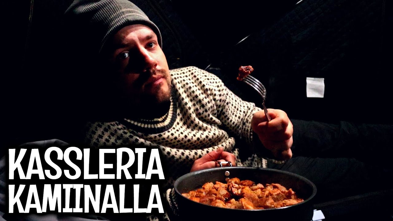 YÖ PILKKITELTASSA - PAISTELLAAN JA MAISTELLAAN POSSUA