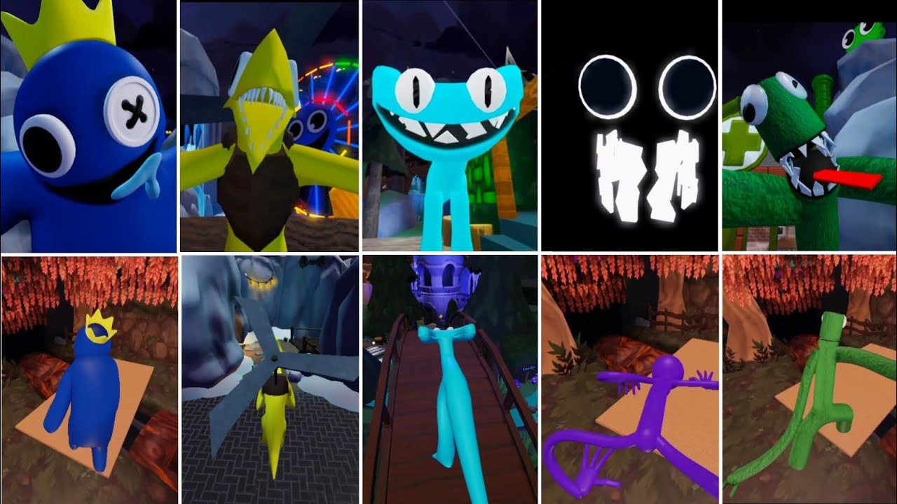 Rainbow Friends chapter 2 all Monsters Jumpscares vs Rainbow Accurate roleplay 