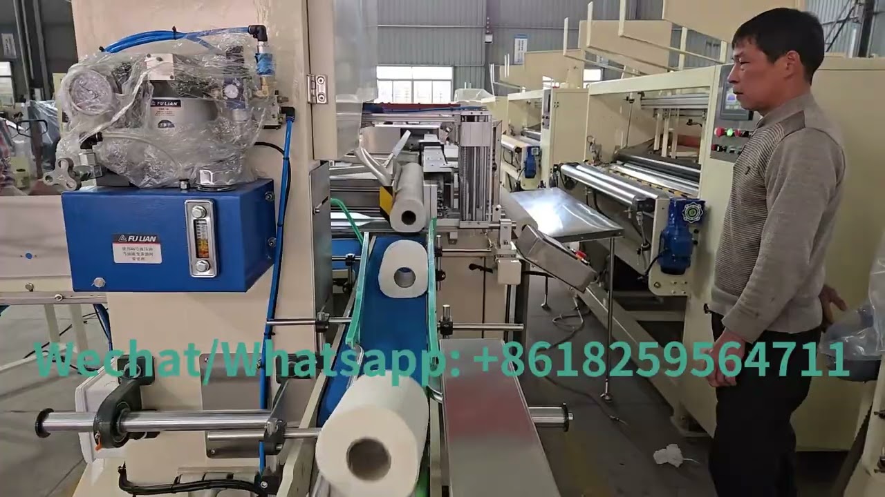 M&aacute;quina rebobinadora de papel higi&eacute;nico de 2 m y cortadora de sierra de cinta