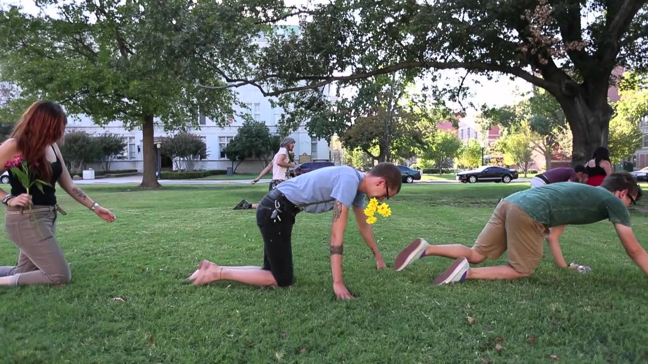 Performance artists crawl to campus corner
