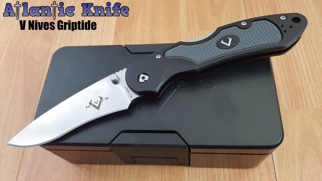V NIVES GRIPTIDE BLACK ALUMINUM FOLDING 8CR13MOV POCKET KNIFE 30121