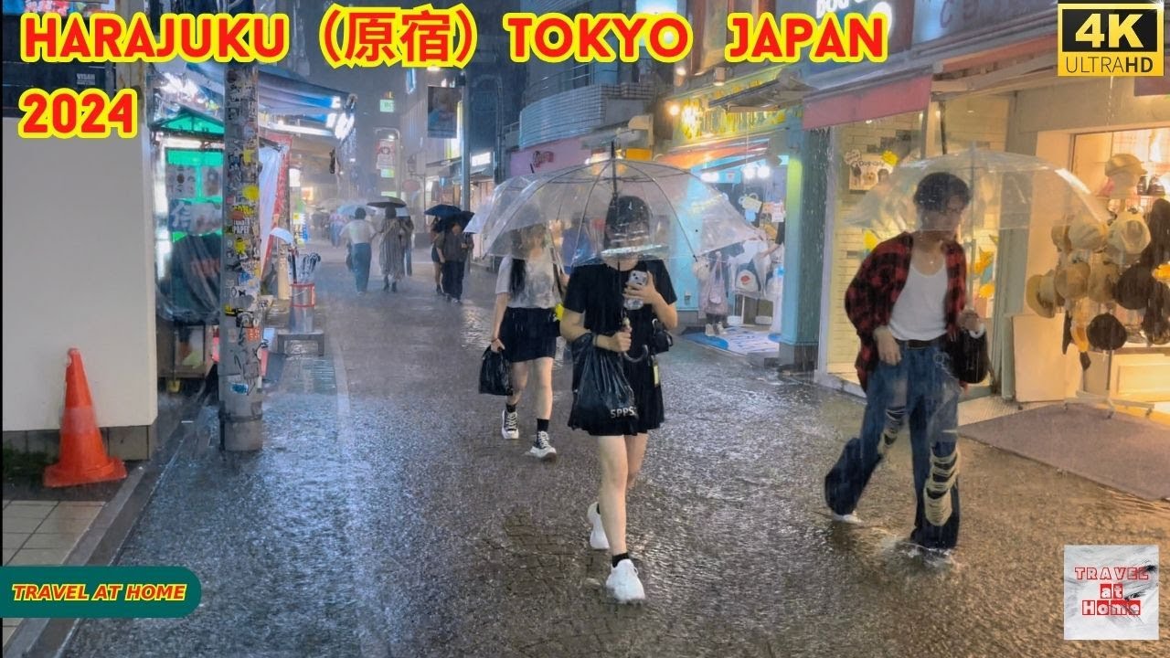 【4k hdr】 3 Hours Heavy Rain Walk in Harajuku（原宿）Tokyo Japan | Relaxing Natural City ambience