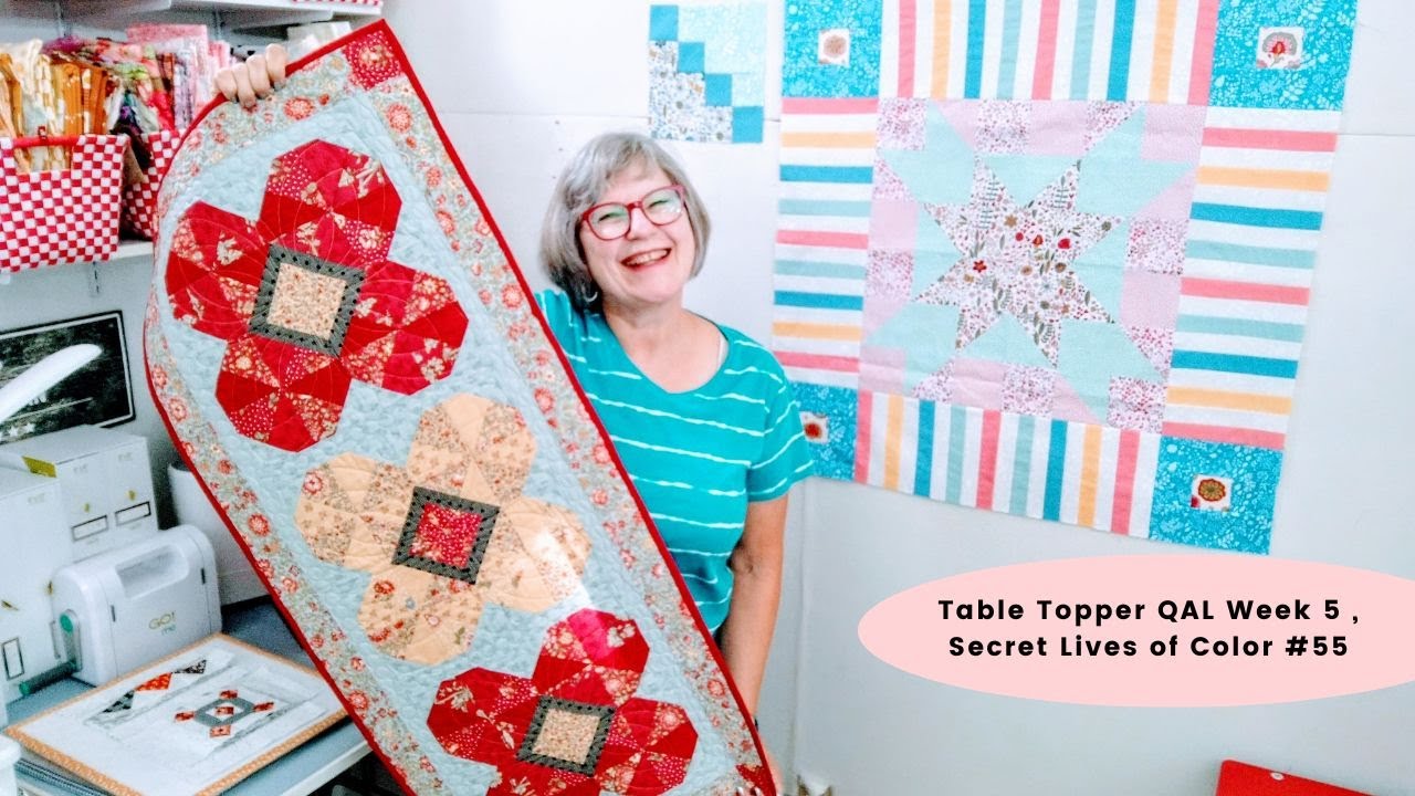 Table Topper QAL Week 5 , Secret Lives of Color #55 & Jelly rolls!