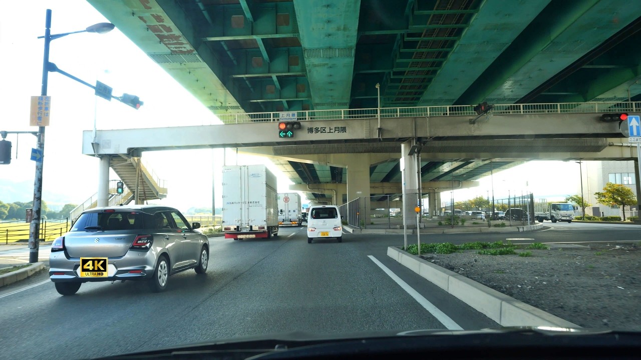 福岡市遊覧ドライブ 4K/60fps 吉塚駅前交差点 → 吉塚通 →  吉塚2000年通り → 国道3号 → 福岡都市高速 金の隈 入口（車載動画 2024）