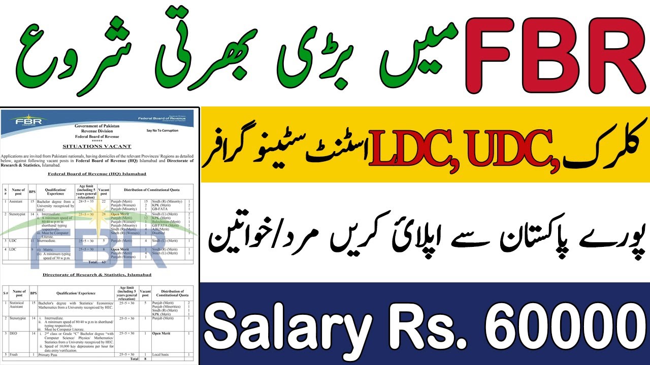 FBR Latest Govt Jobs 2022 Federal Board Revenue Jobs Apply Online FBR Online Registration 2022