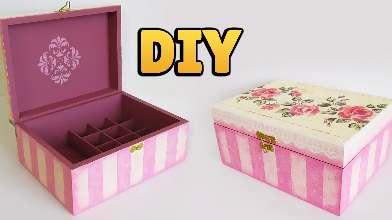 DIY: Como Fazer CAIXA DECORADA VINTAGE Listrada - Rosa Escuro
