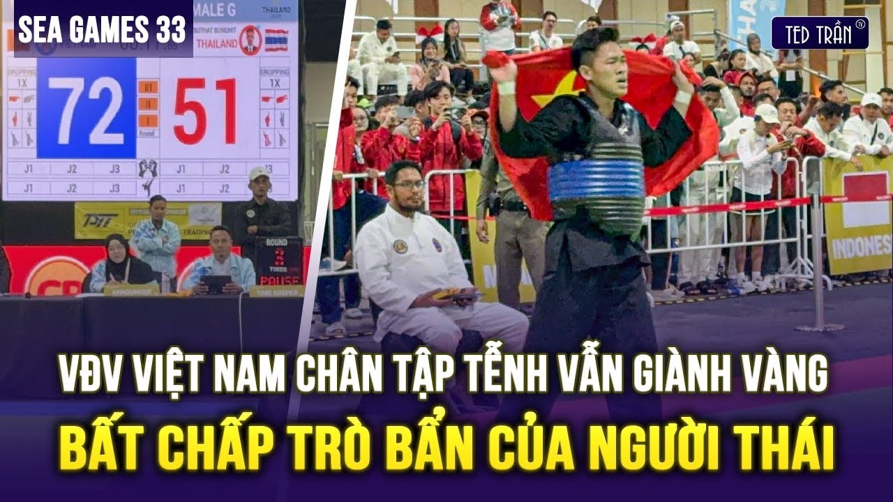 Thái Lan dùng tiểu xảo bẩn, trọng tài vẫn cúi đầu nhìn võ sĩ Việt Nam giành Vàng dù đau cả hai chân
