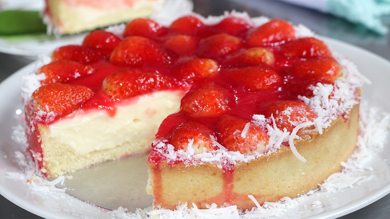 TORTA DE MORANGO COM CREME TRADICIONAL IGUAL DAS MELHORES PADARIAS