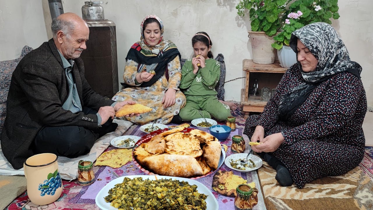 Village Cooking in Iran | Wild Herb Omelette & Tandoor Bread