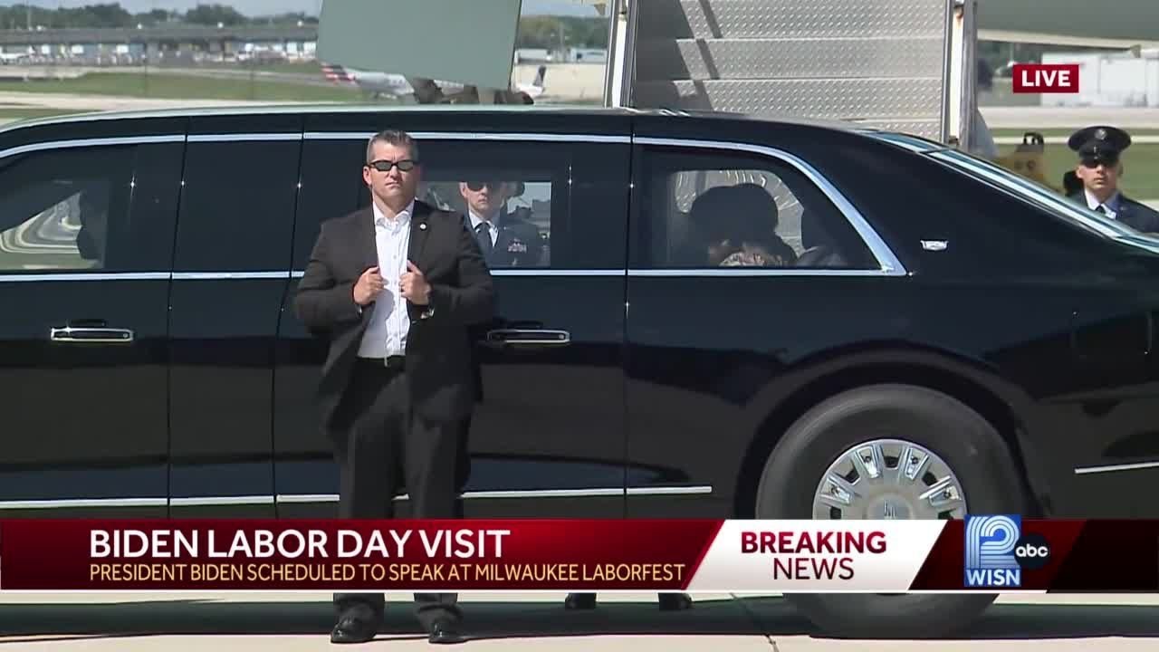 Joe Biden arrives in Milwaukee