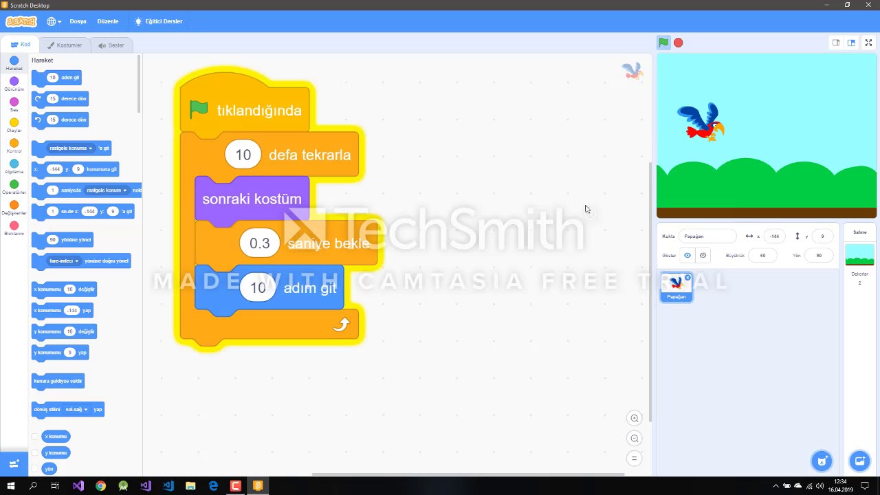 Scratch 3 : Papağan uçurma etkinliğimiz