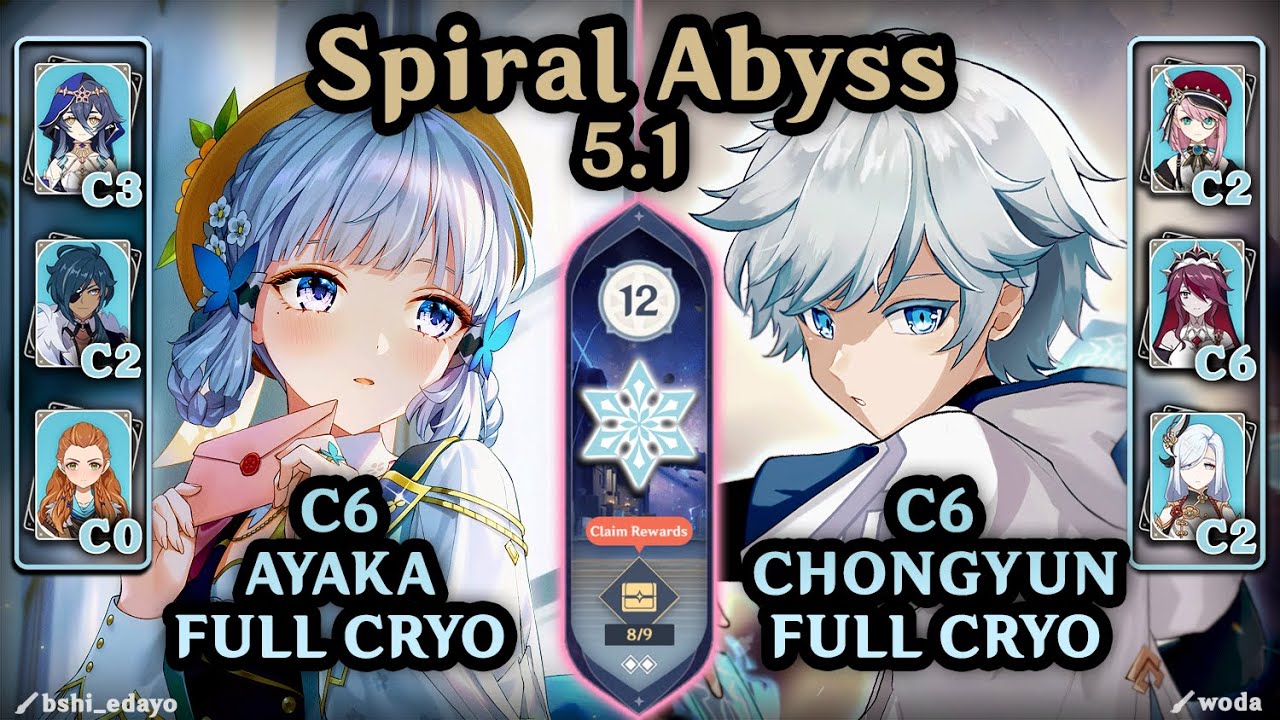 CRYO ONLY Ayaka & Chongyun Teams!!! | Spiral Abyss 5.1 (F12 - 8*) | Genshin Impact