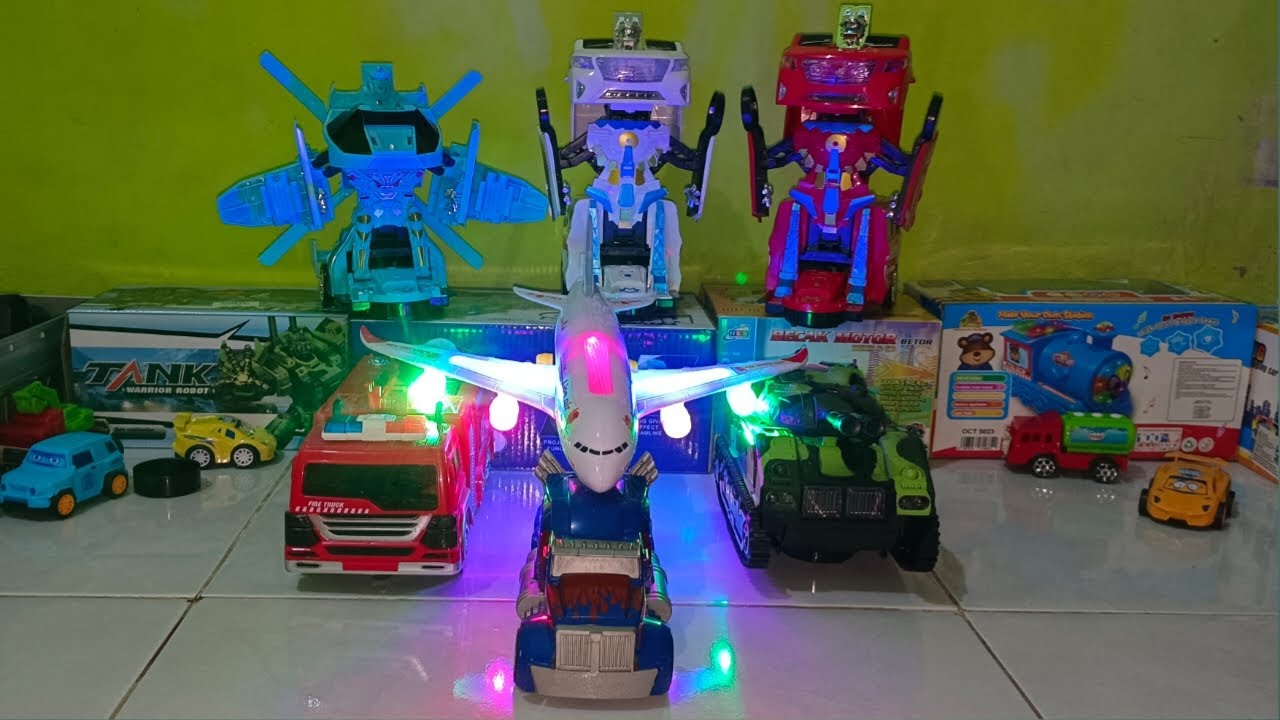 UNBOXING MAINAN MOBIL ROBOT BATERAI, TRUK PEMADAM, TRANSFORMERS, AMBULANS, PESAWAT, TANK #39