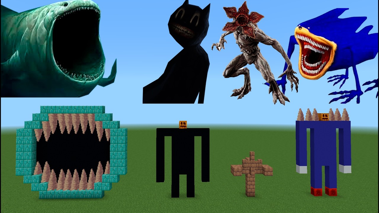 How The Bloop, Cartoon Cat, Demogorgon, Shin Sonic in Minecraft PE