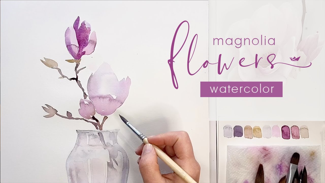 Watercolor Magic: Painting a Clear Glass Vase with Magnolia Flowers
