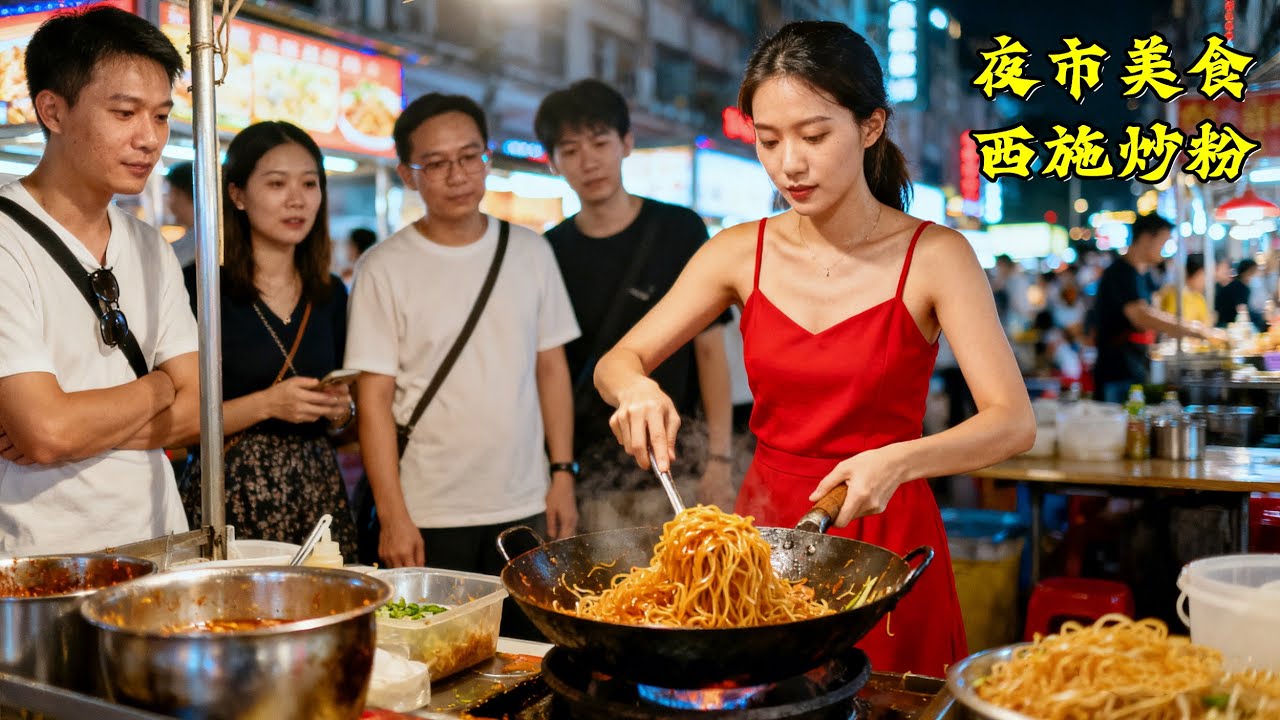 广东佛山夜市美食｜西施炒粉｜木炭烤鸡｜铁板豆腐｜盐焗海鲜｜爆烤生蚝｜手打年糕｜路边小炒#广东美食 Guangdong cuisine